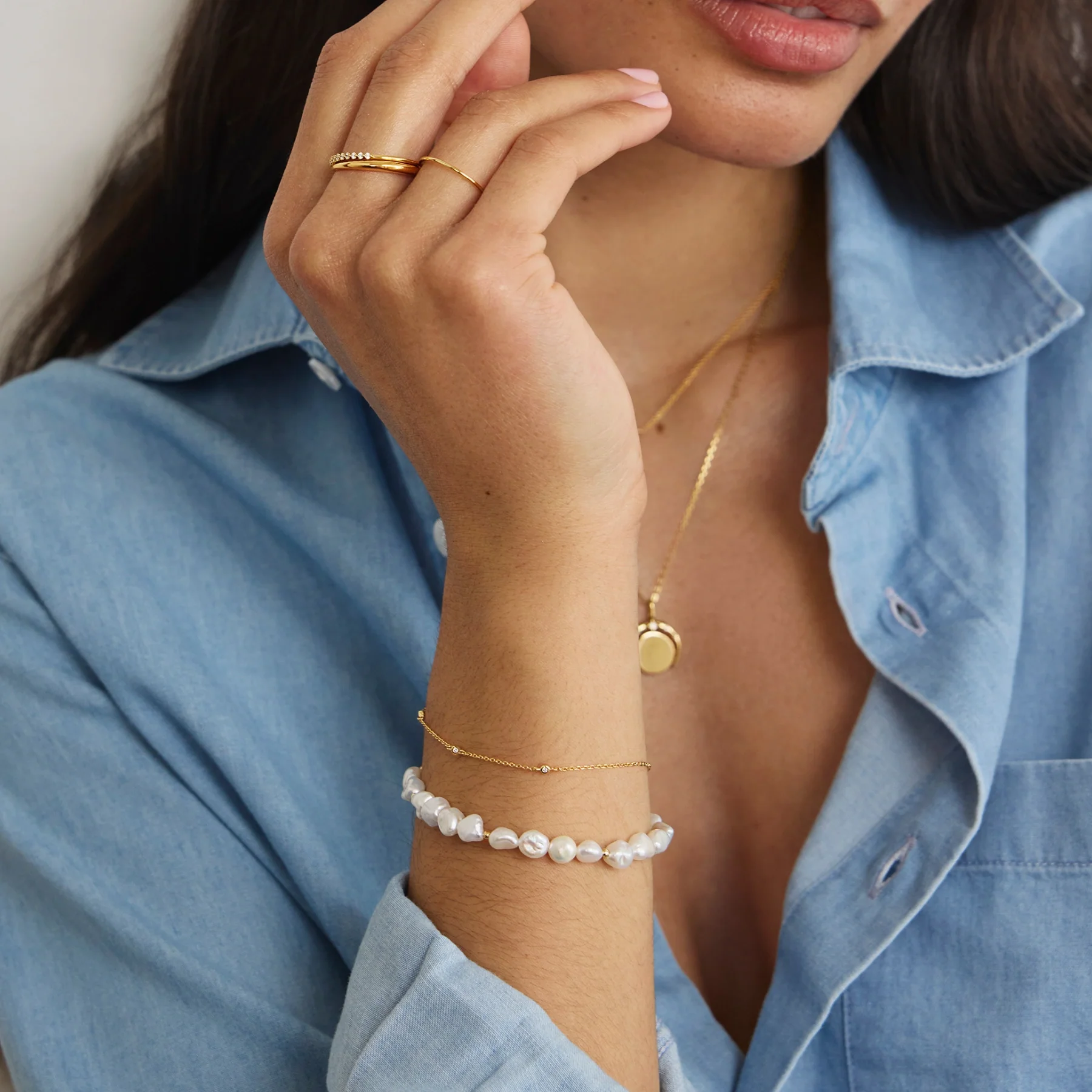 Silver Beaded Baroque Pearl Bracelet - Image 4