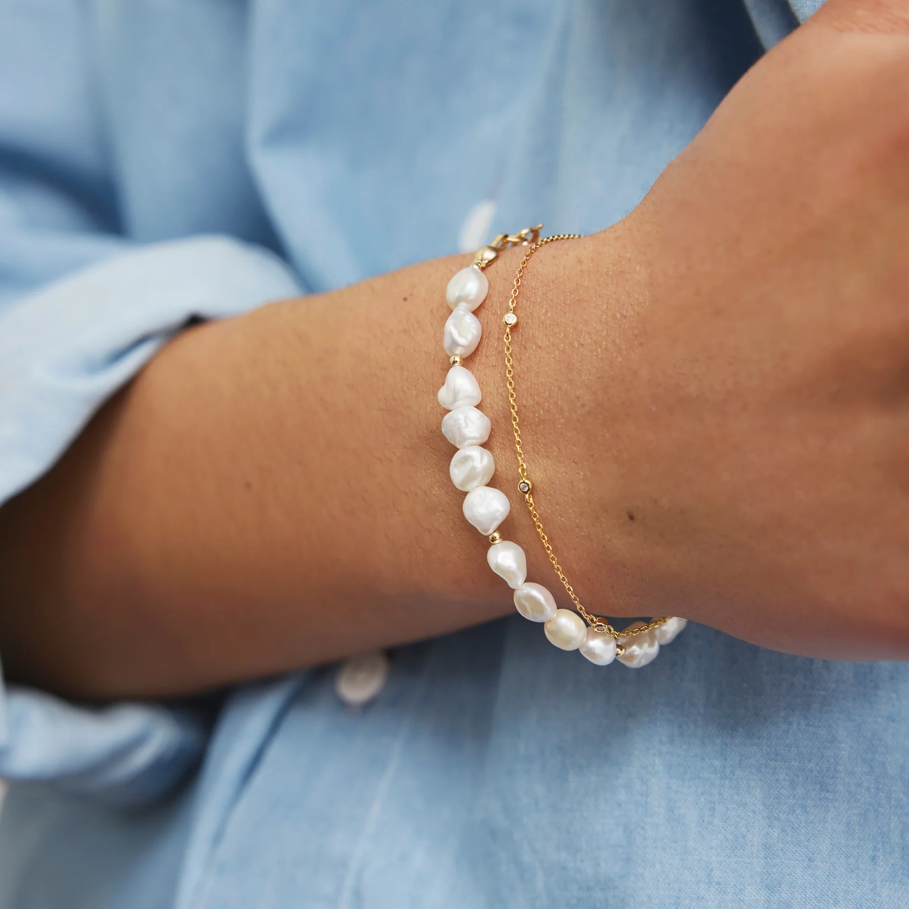 Silver Beaded Baroque Pearl Bracelet - Image 5