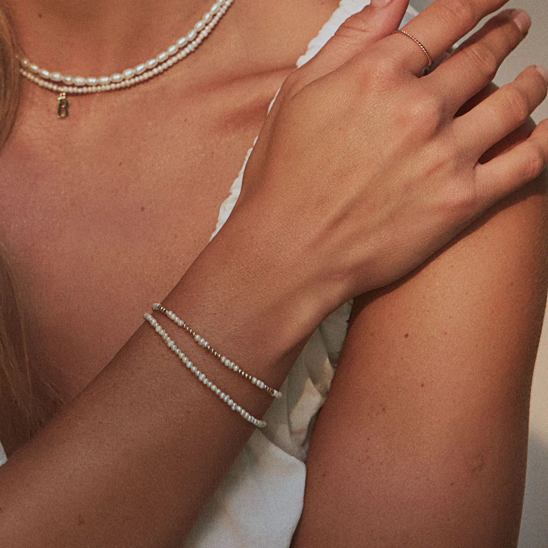 Silver Beaded Mini Pearl Bracelet - Image 2