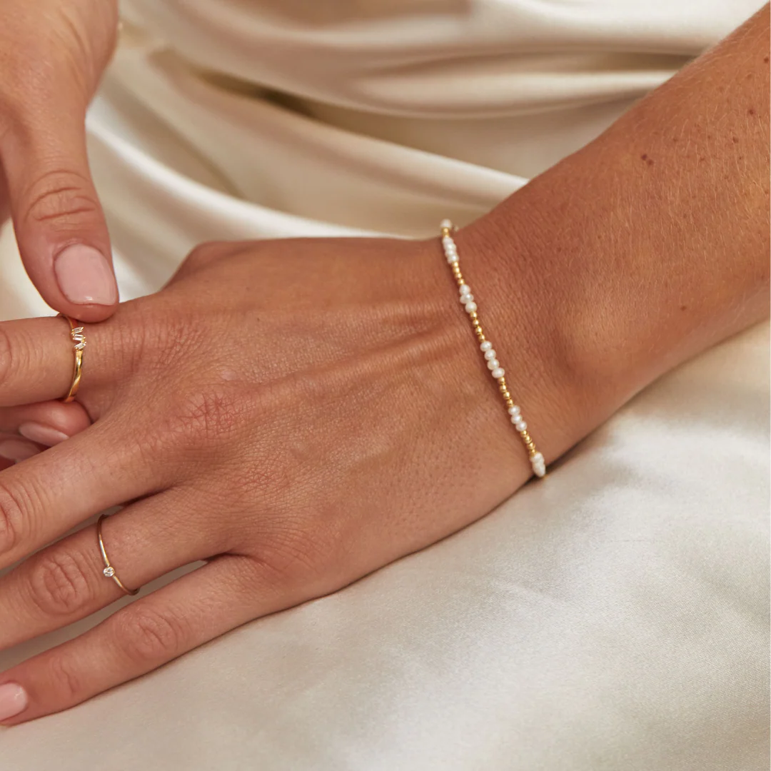 Silver Beaded Mini Pearl Bracelet - Image 4
