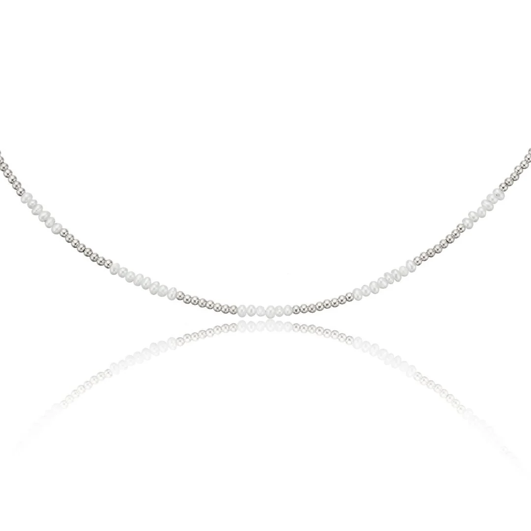 Silver Beaded Mini Pearl Choker