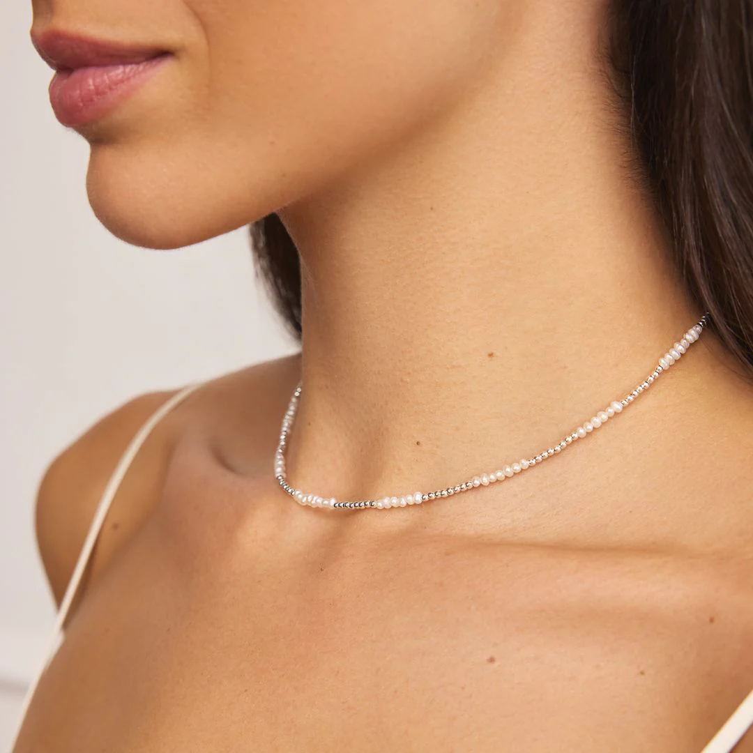 Silver Beaded Mini Pearl Choker - Image 2