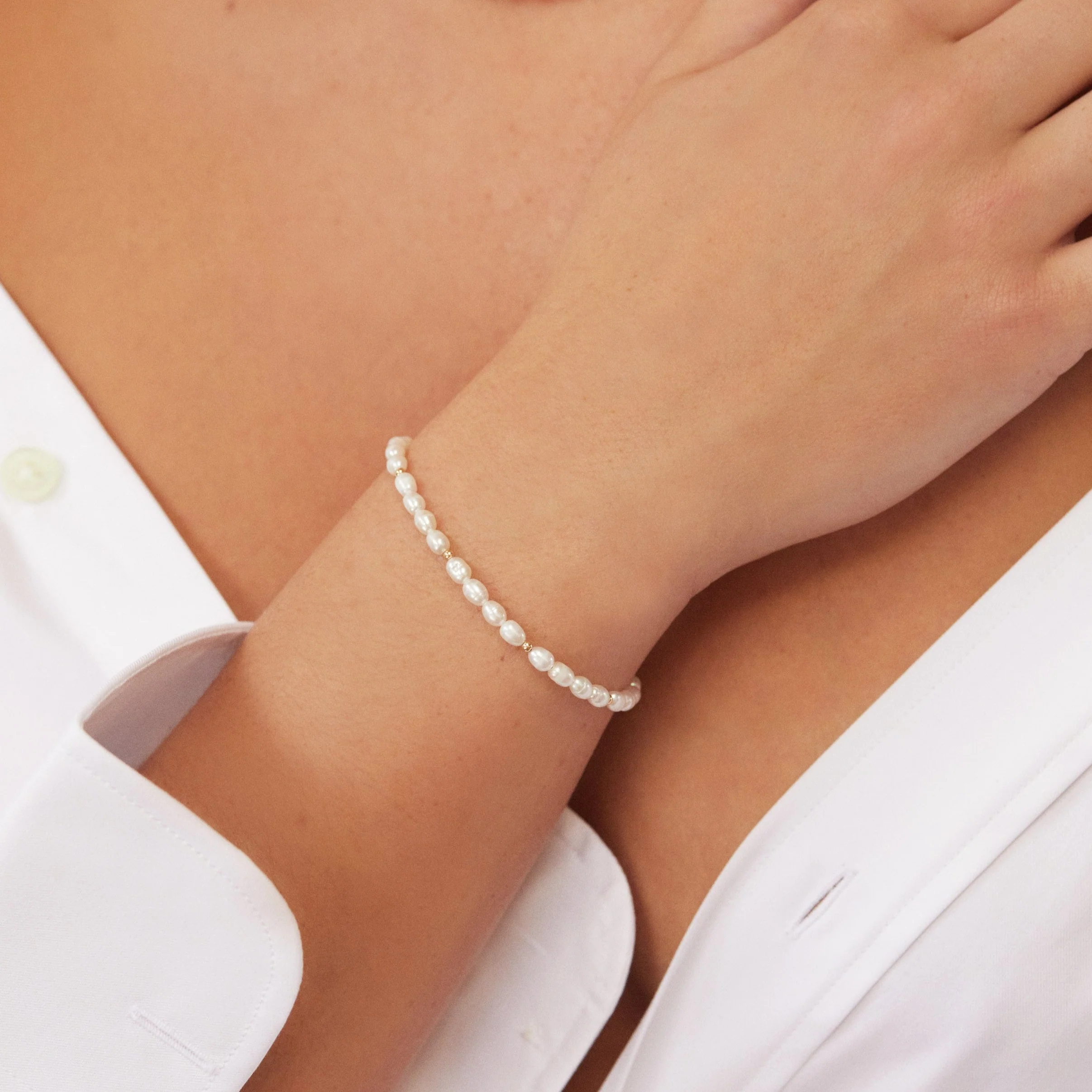 Silver Beaded Seed Pearl Bracelet - Image 2
