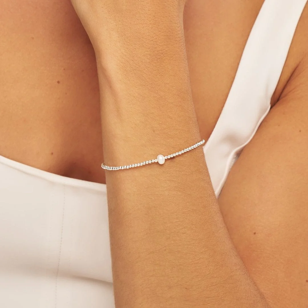 Silver Beaded Single Pearl Bracelet - Image 2