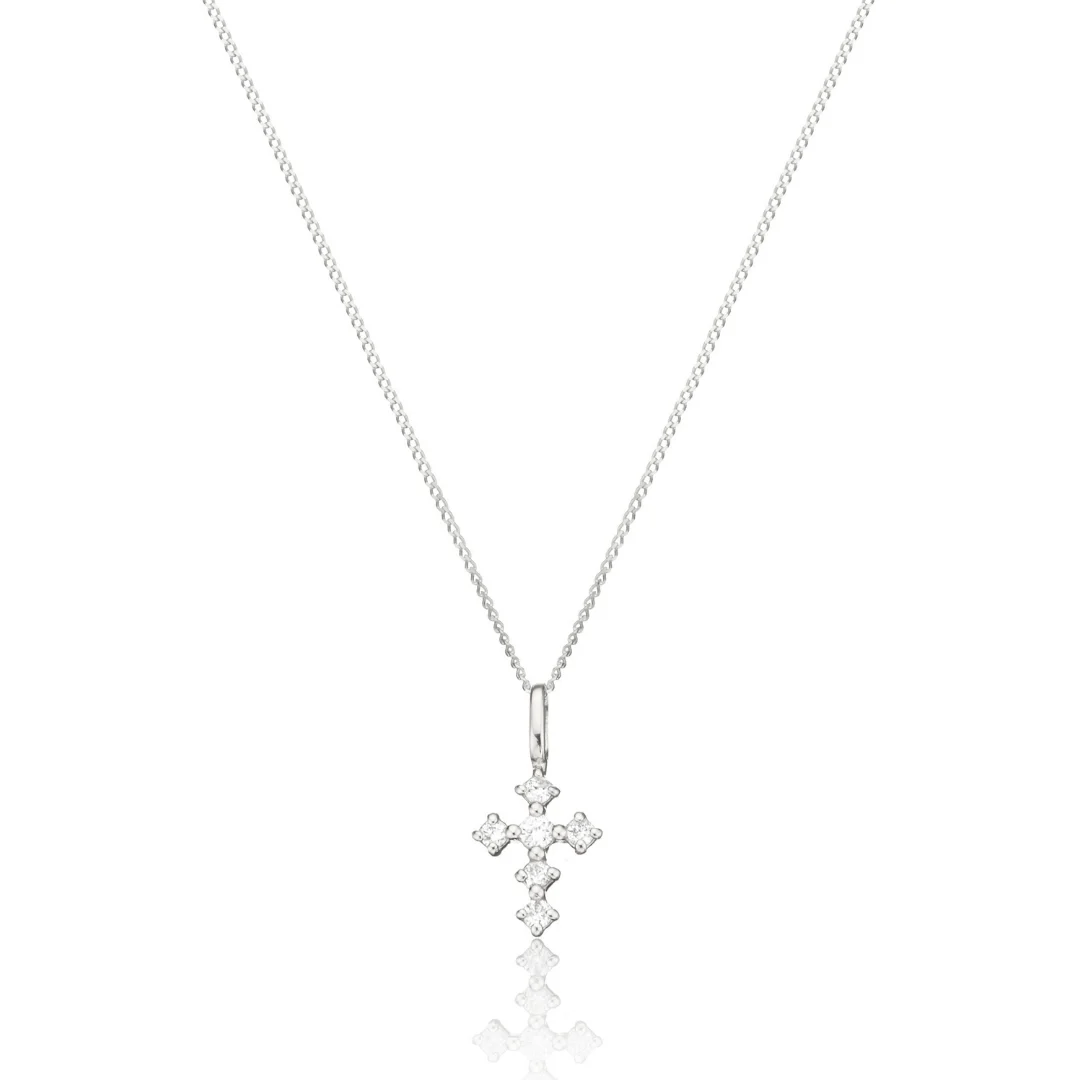 Silver Brilliant Diamond Style Tiny Cross Necklace