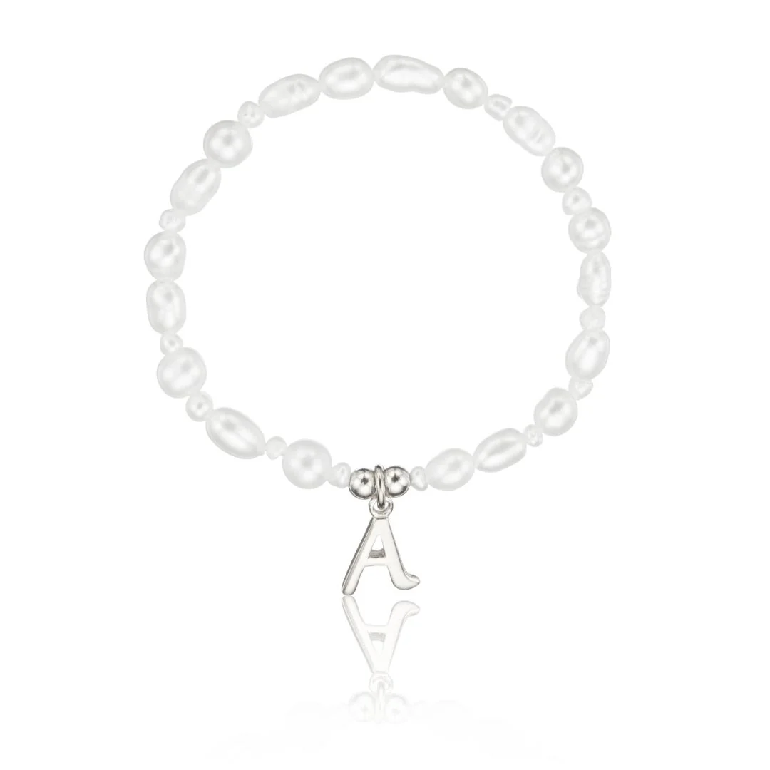 Silver Children's Pearl Initial Letter Bracelet