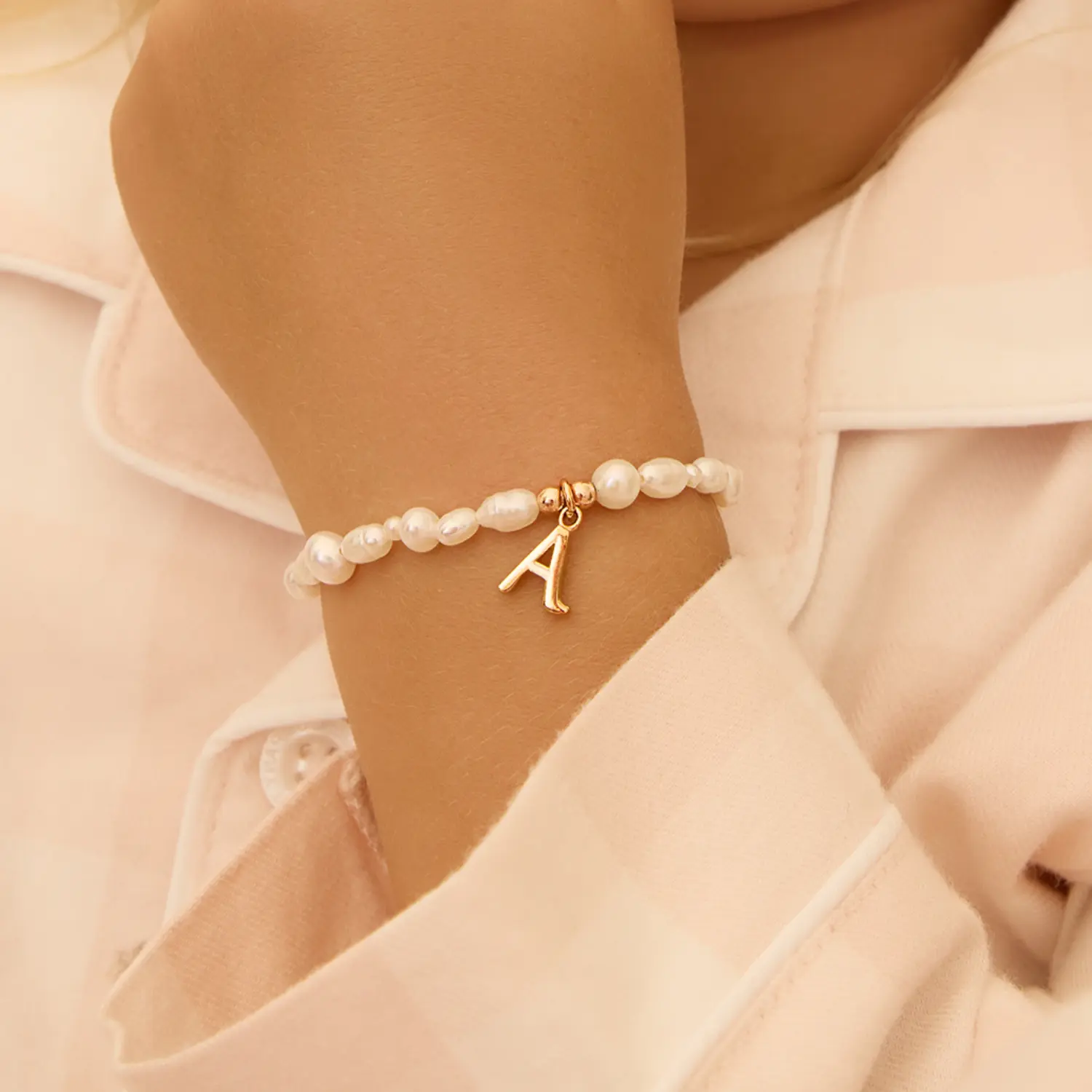 Silver Children's Pearl Initial Letter Bracelet - Image 2