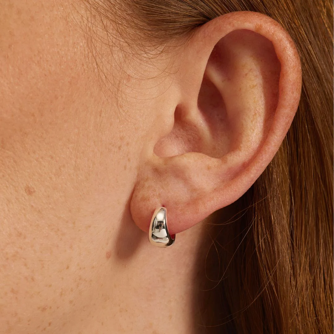 Silver Chunky Huggie Hoop Earrings - Image 2