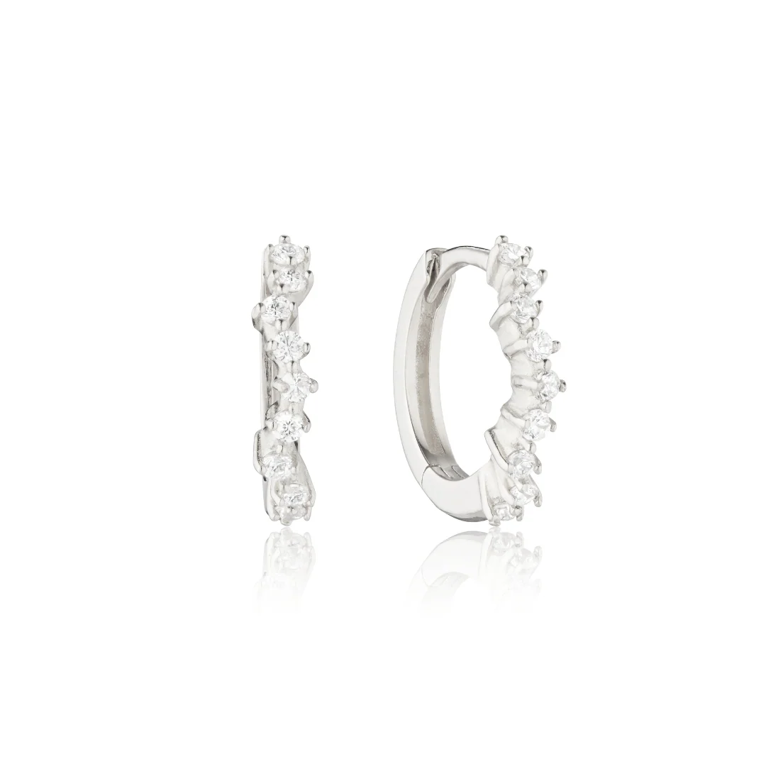 Silver Curved Diamond Style Huggie Hoop Earrings