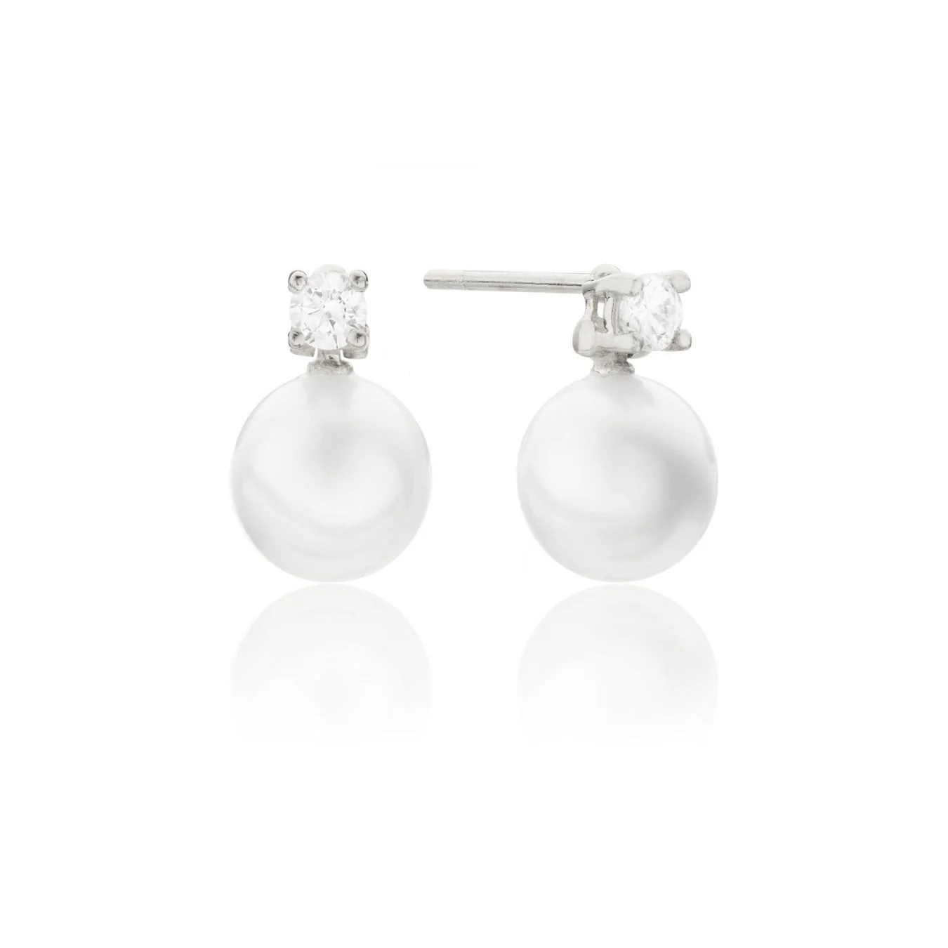 Silver Diamond Style and Pearl Stud Earrings