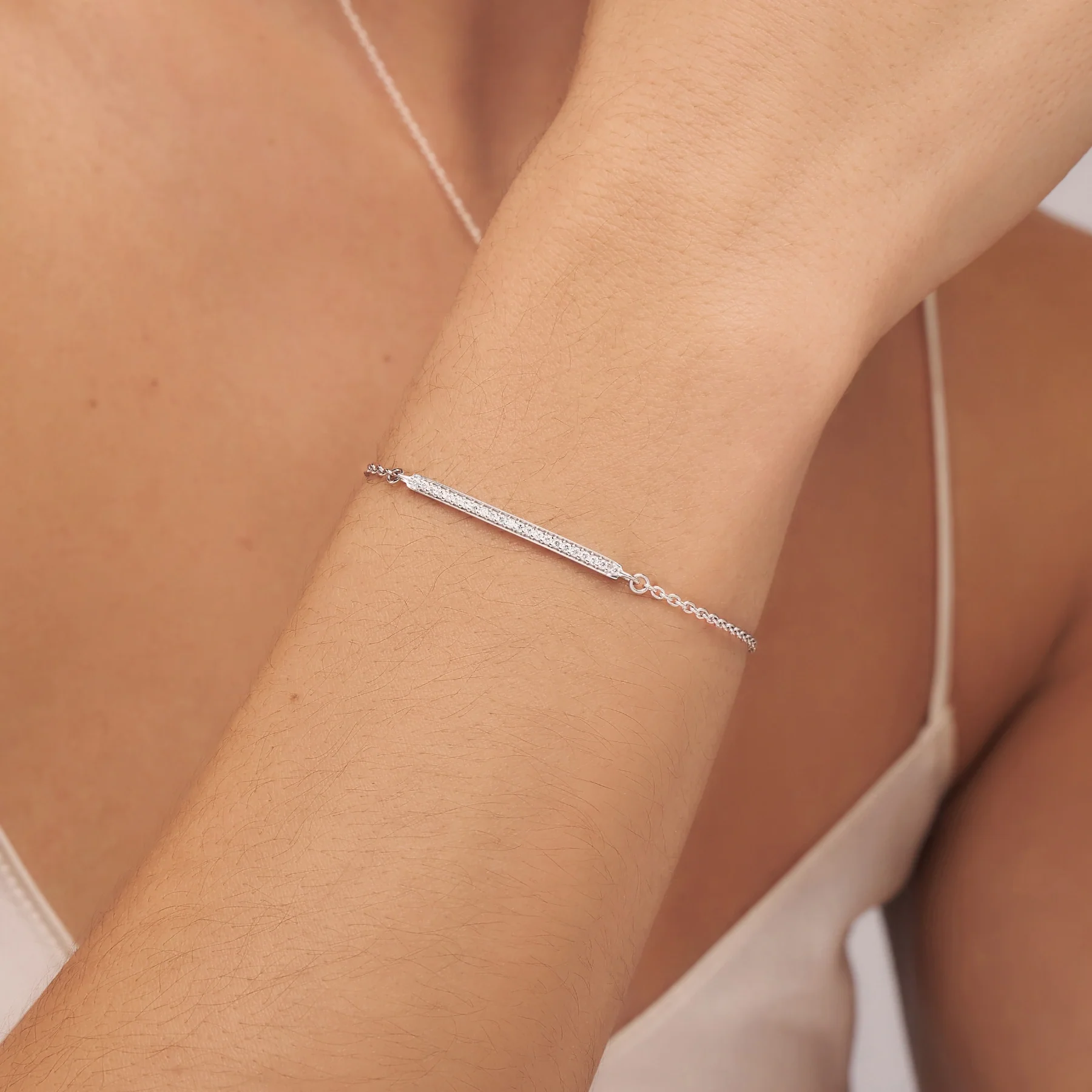 Silver Diamond Style Bar Bracelet - Image 2