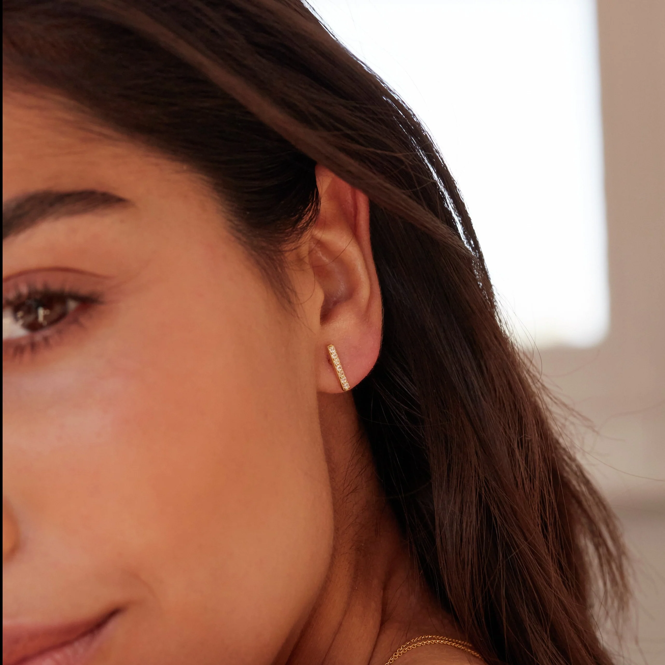 Silver Diamond Style Bar Stud Earrings - Image 2