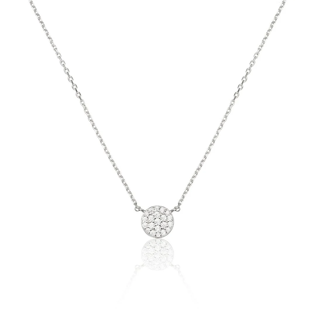 Silver Diamond Style Cluster Circle Necklace