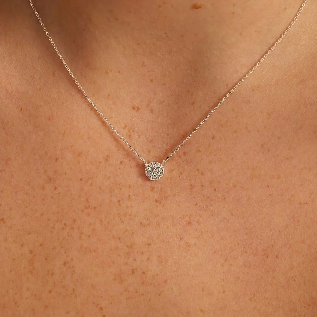 Silver Diamond Style Cluster Circle Necklace - Image 2