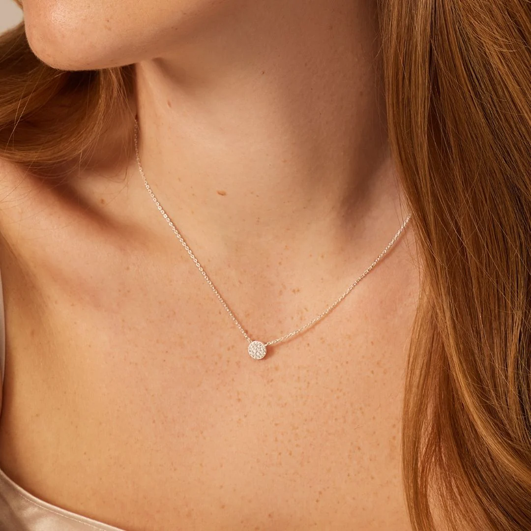 Silver Diamond Style Cluster Circle Necklace - Image 3