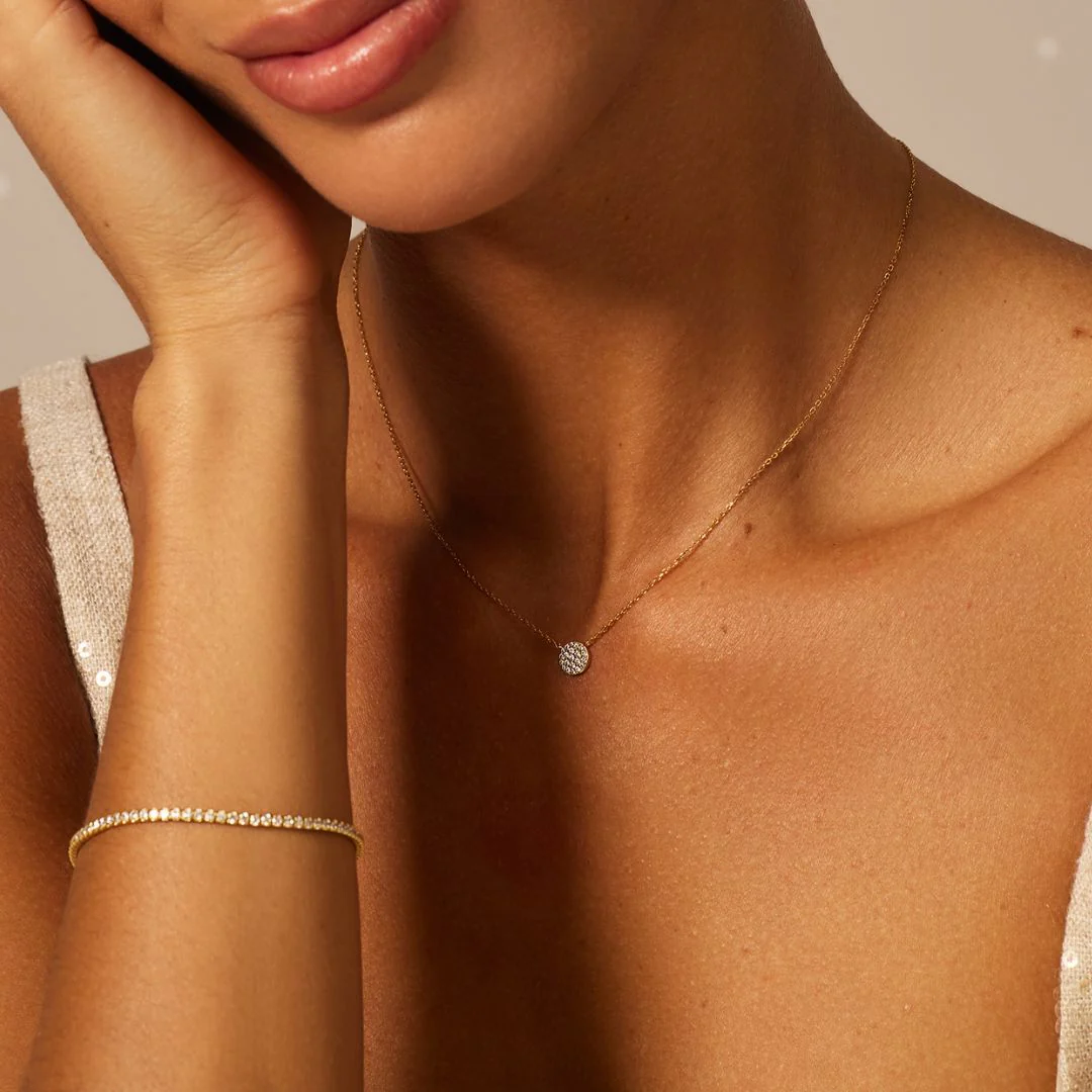 Silver Diamond Style Cluster Circle Necklace - Image 4