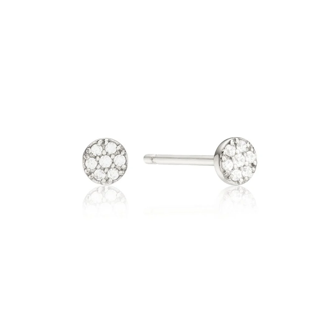 Silver Diamond Style Cluster Circle Stud Earrings