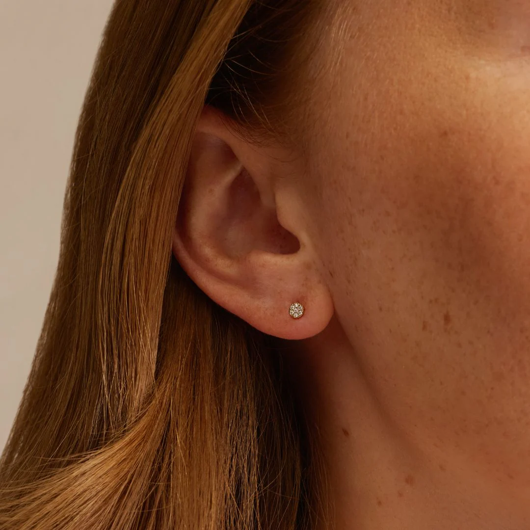 Silver Diamond Style Cluster Circle Stud Earrings - Image 2
