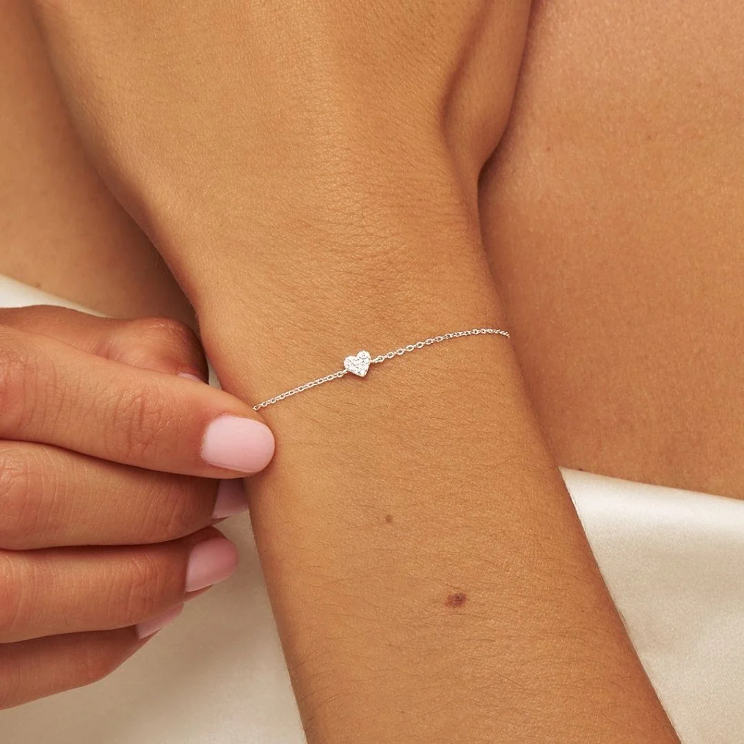 Silver Diamond Style Cluster Heart Bracelet - Image 2