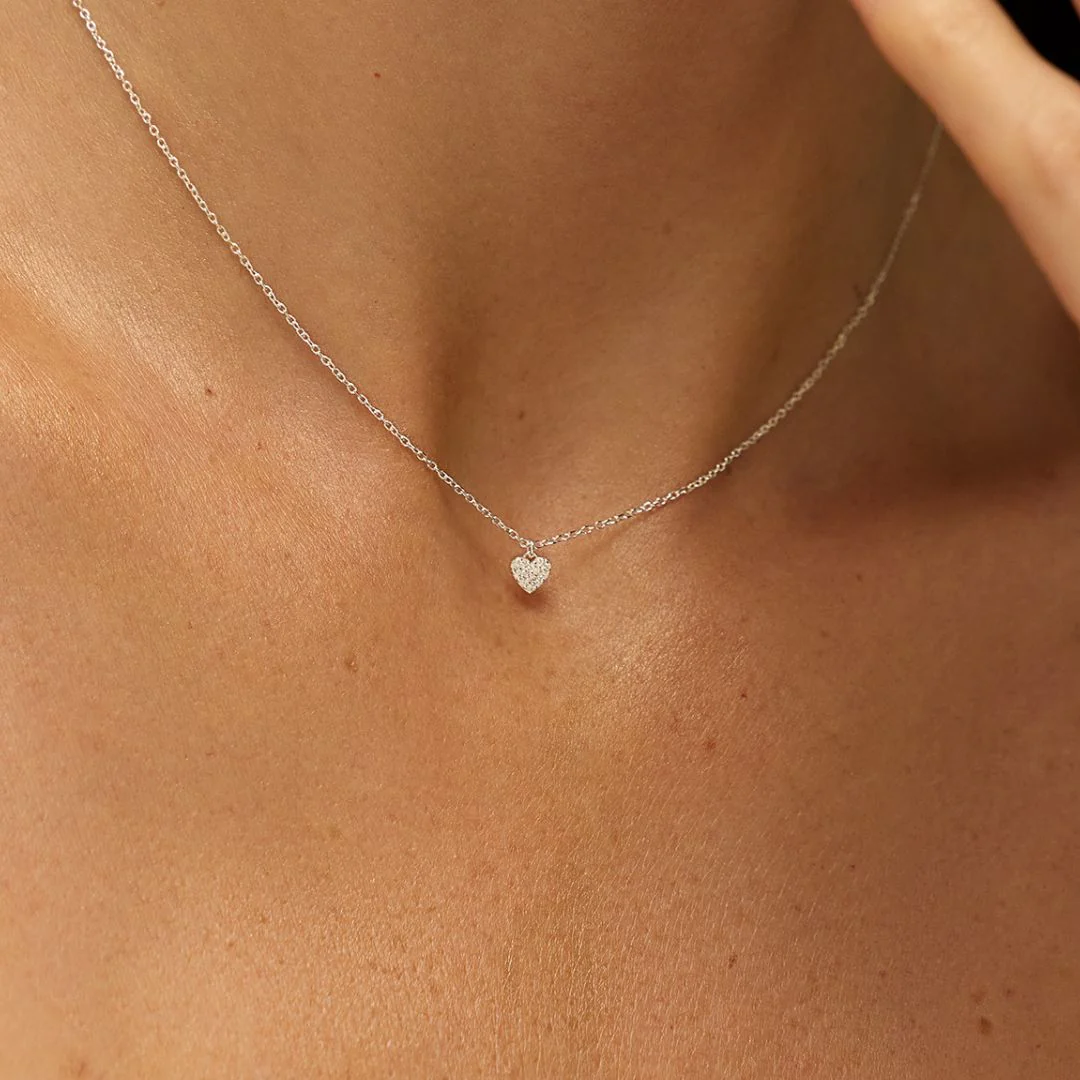 Silver Diamond Style Cluster Heart Necklace - Image 2