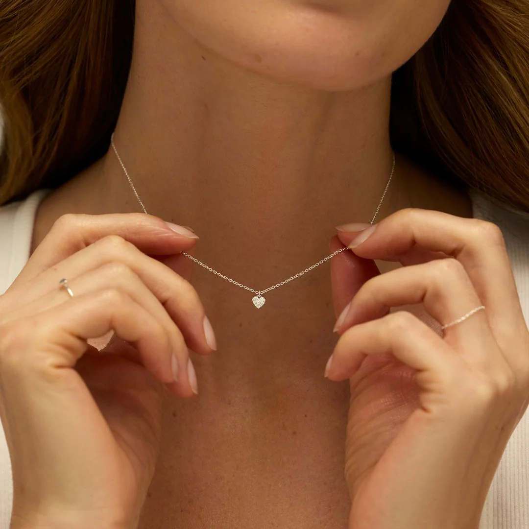 Silver Diamond Style Cluster Heart Necklace - Image 3