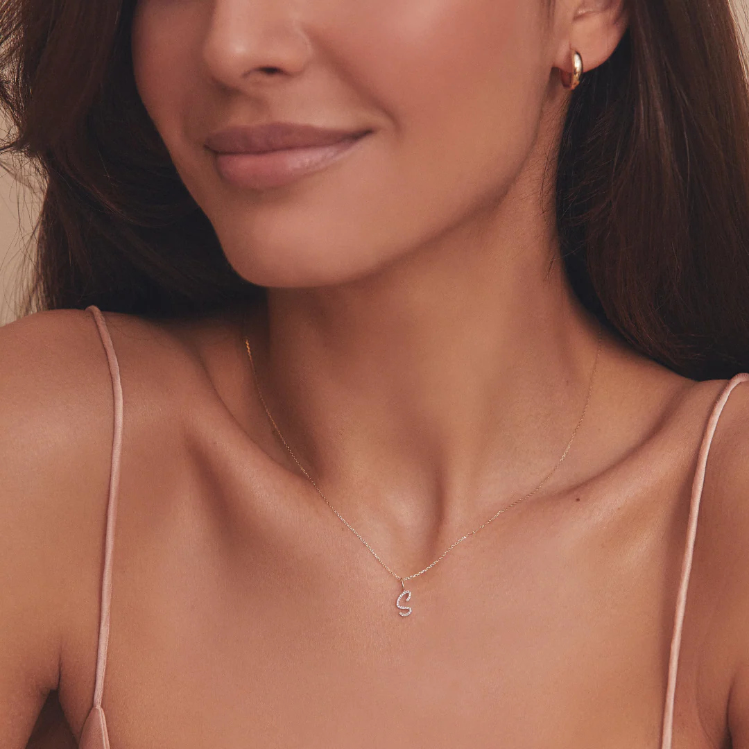 Silver Diamond Style Curve Initial Letter Necklace - Image 3