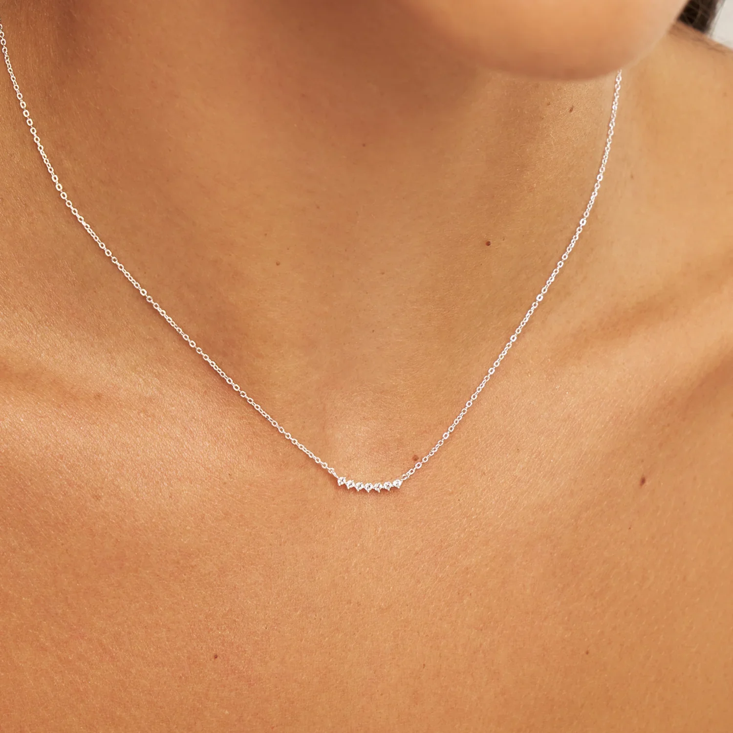 Silver Diamond Style Curve Necklace - Image 2