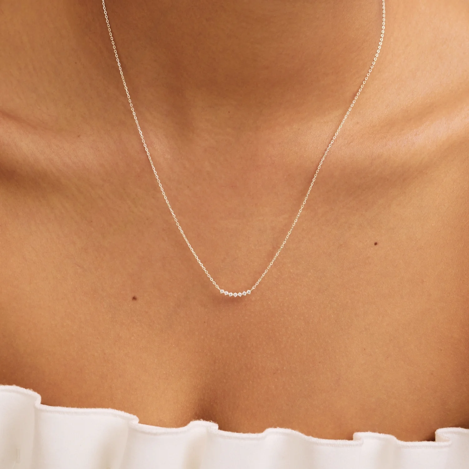 Silver Diamond Style Curve Necklace - Image 3