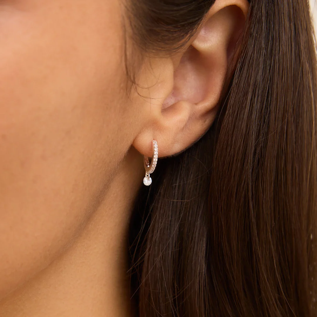 Silver Diamond Style Drop Hoop Earrings - Image 6