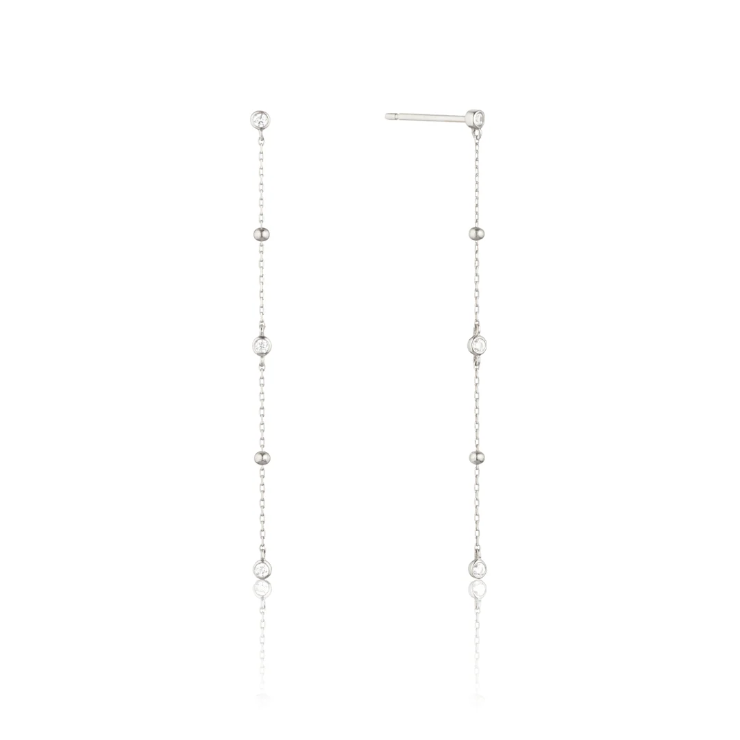 Silver Diamond Style Drop Satellite Stud Earrings