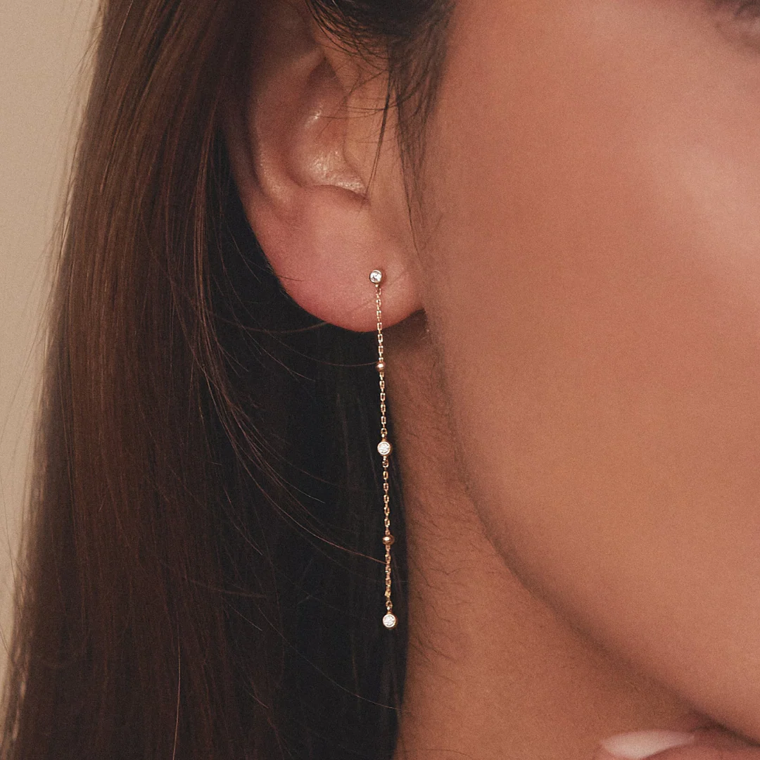 Silver Diamond Style Drop Satellite Stud Earrings - Image 6
