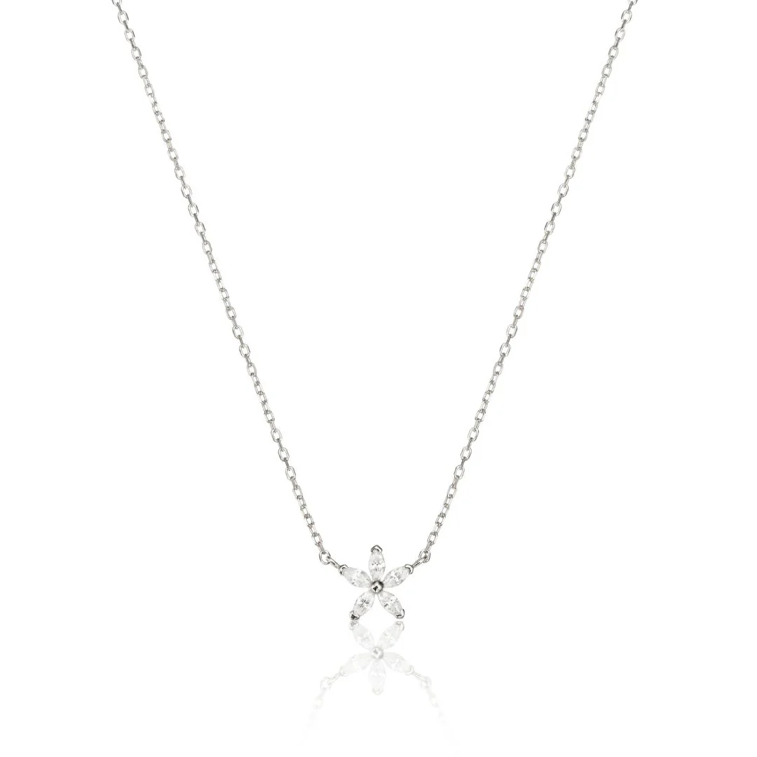 Silver Diamond Style Flower Necklace