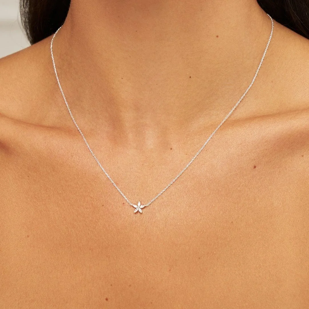 Silver Diamond Style Flower Necklace - Image 2