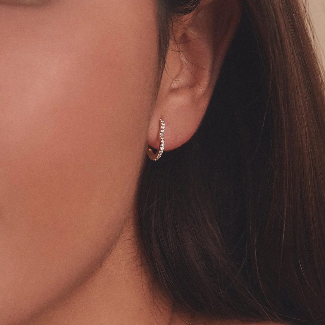 Silver Diamond Style Heart Huggie Hoop Earrings - Image 5