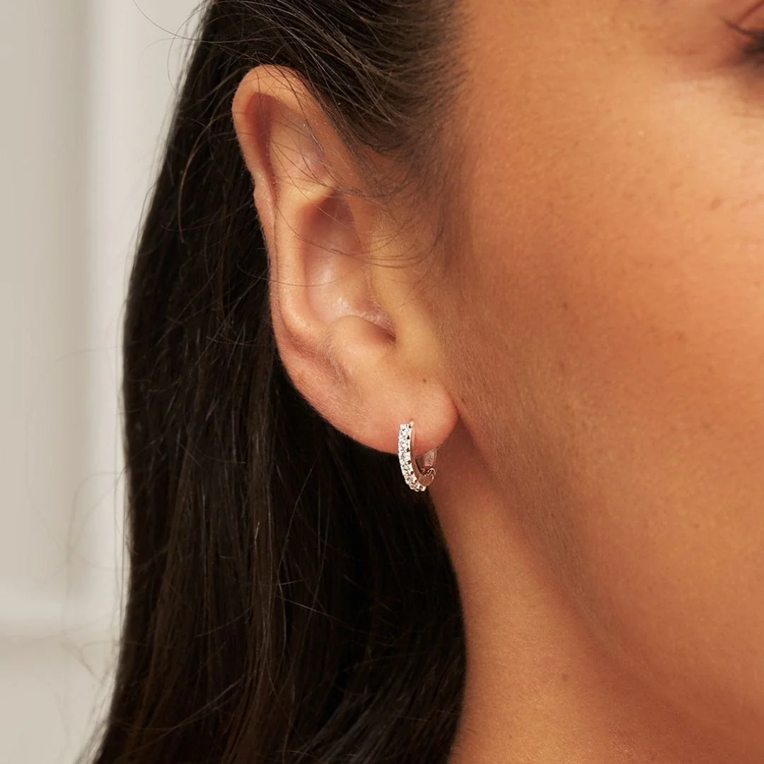 Silver Diamond Style Huggie Hoop Earrings - Image 2