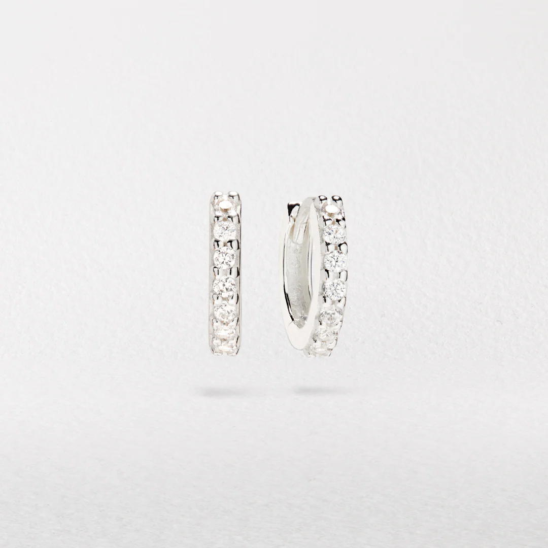 Silver Diamond Style Huggie Hoop Earrings - Image 4