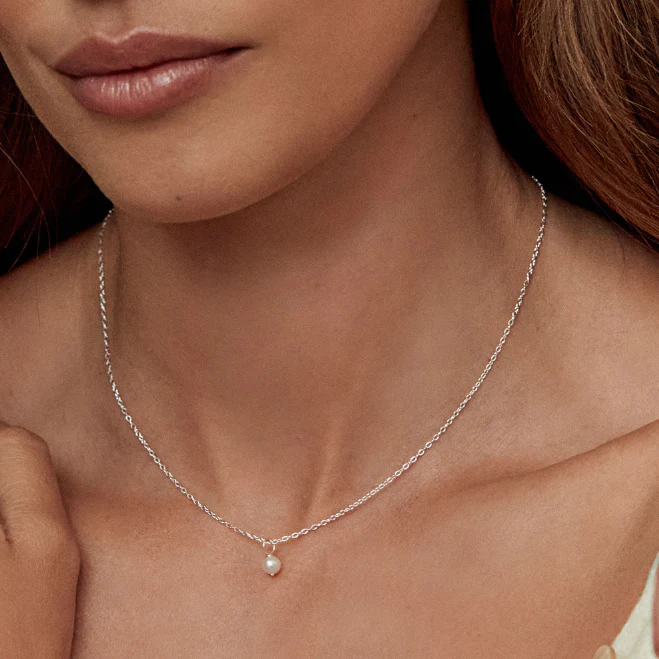 Silver Diamond Style Huggies and Single Pearl Necklace Gift Set - Image 2