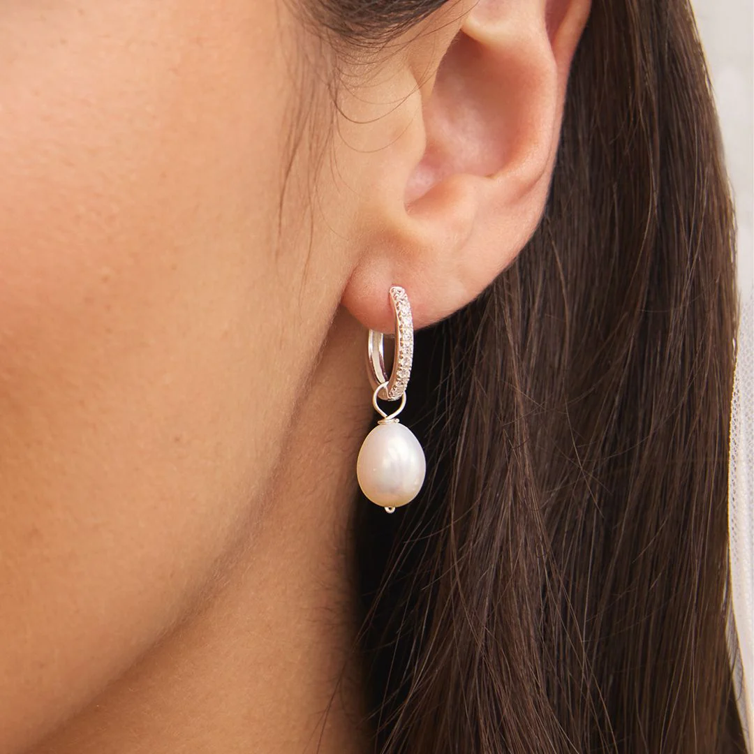 Silver Diamond Style Large Hoop Earrings - Image 3