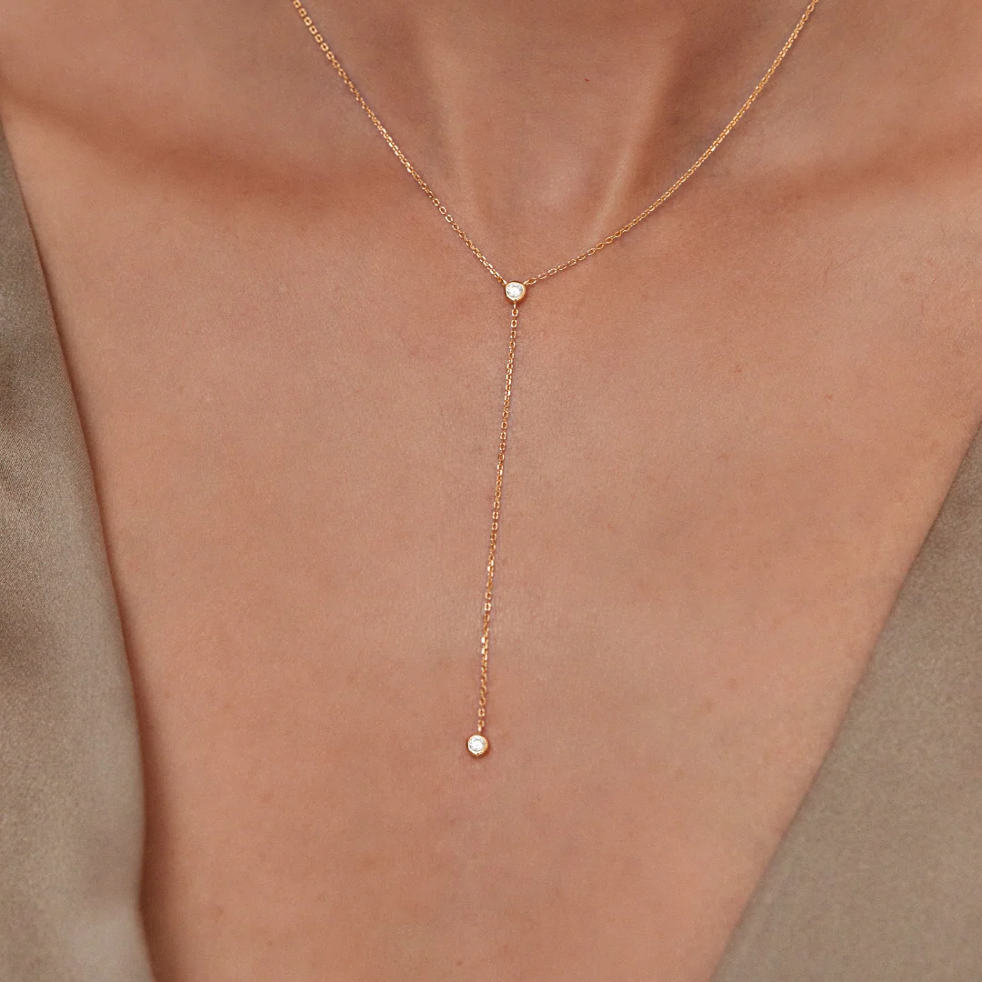 Silver Diamond Style Lariat Necklace - Image 2