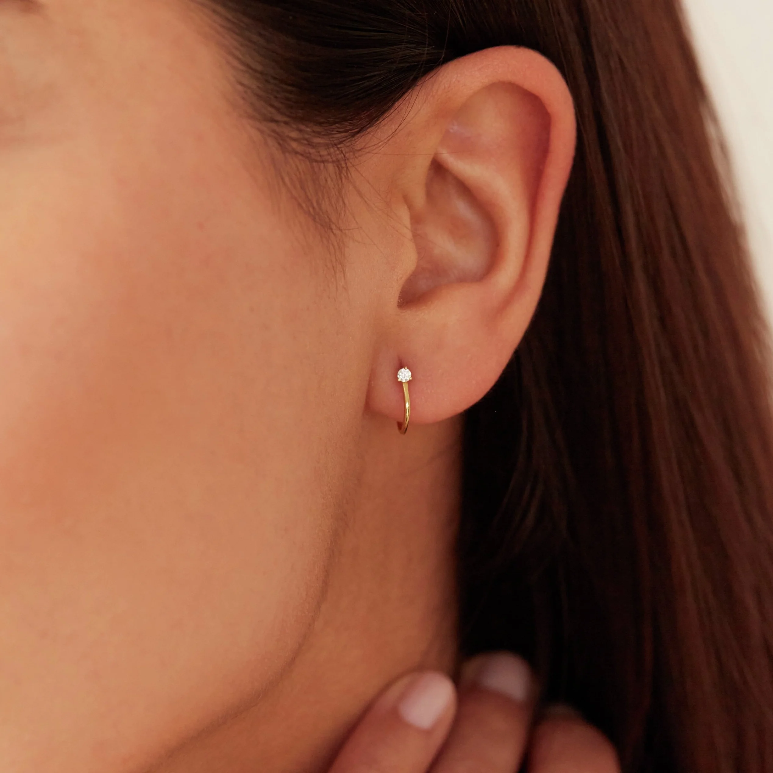 Silver Diamond Style Lobe Hoop Stud Earrings - Image 4