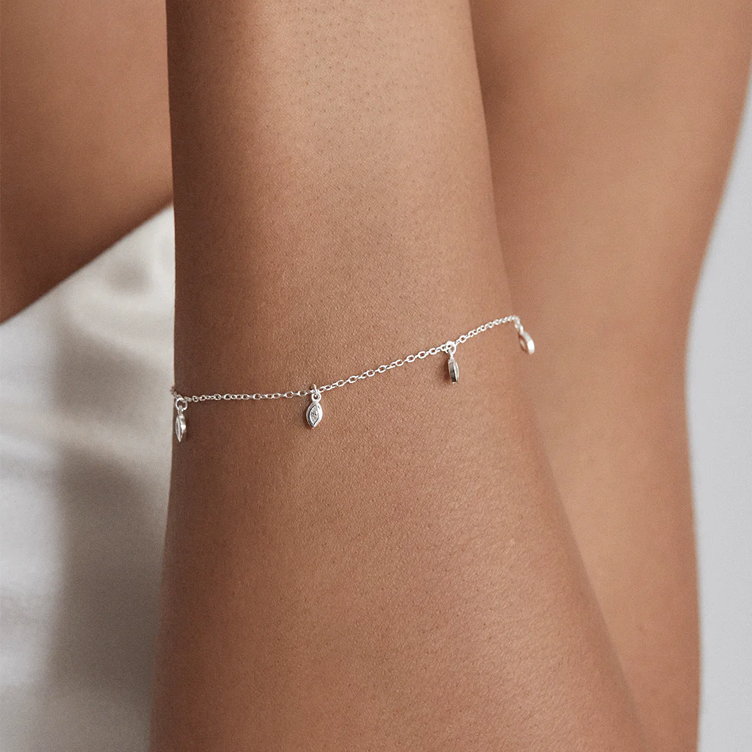 Silver Diamond Style Marquise Drop Bracelet - Image 3