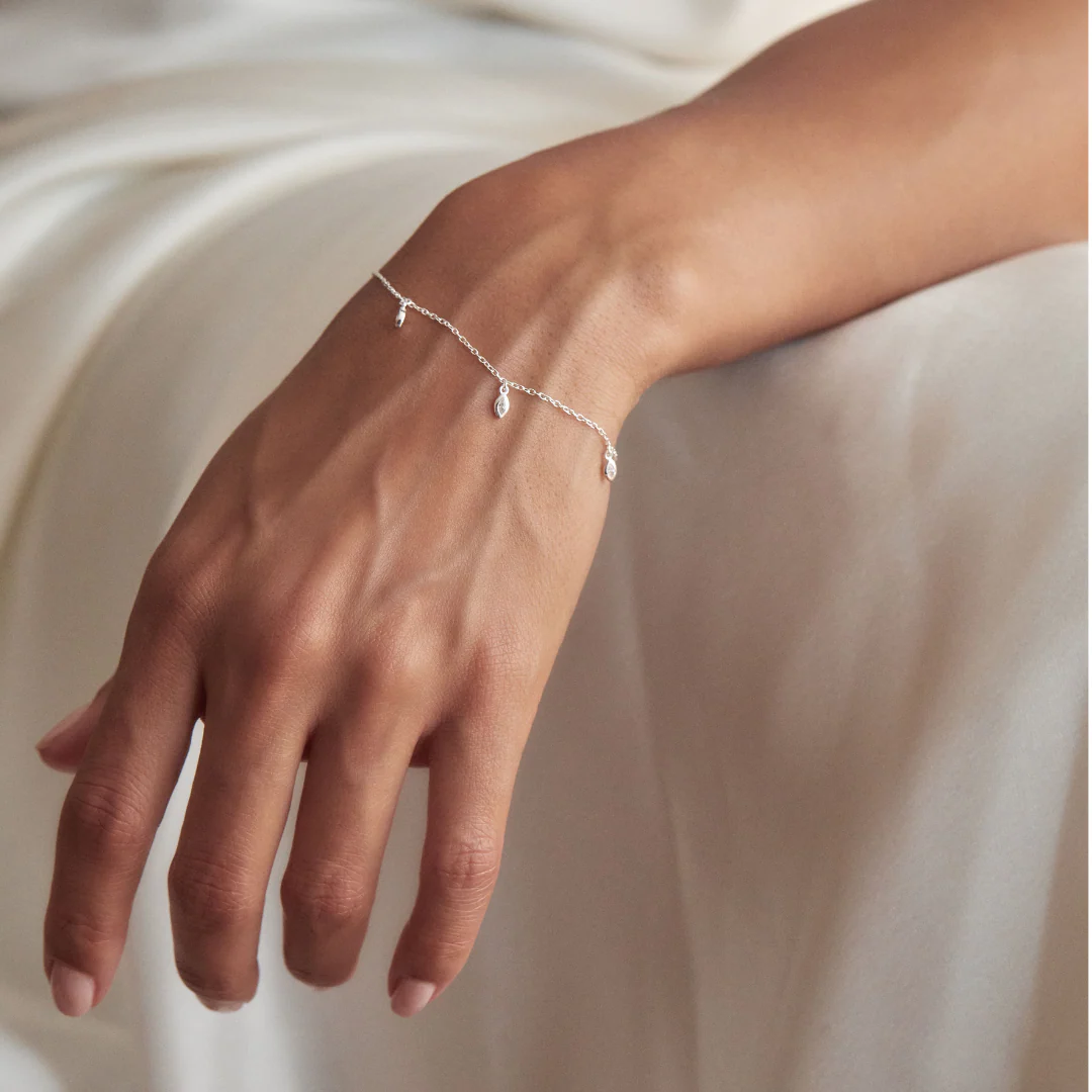 Silver Diamond Style Marquise Drop Bracelet - Image 4