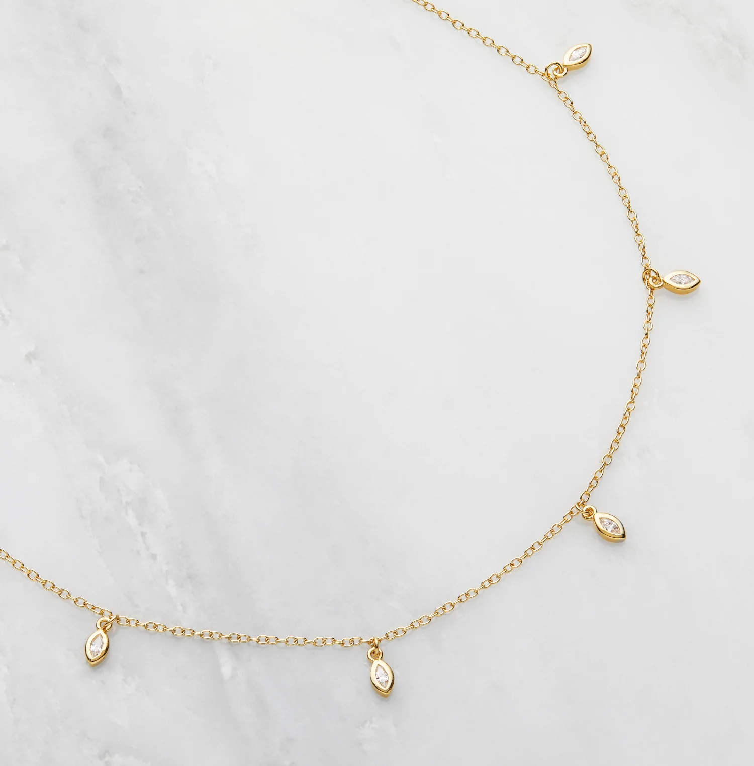 Silver Diamond Style Marquise Drop Necklace - Image 3