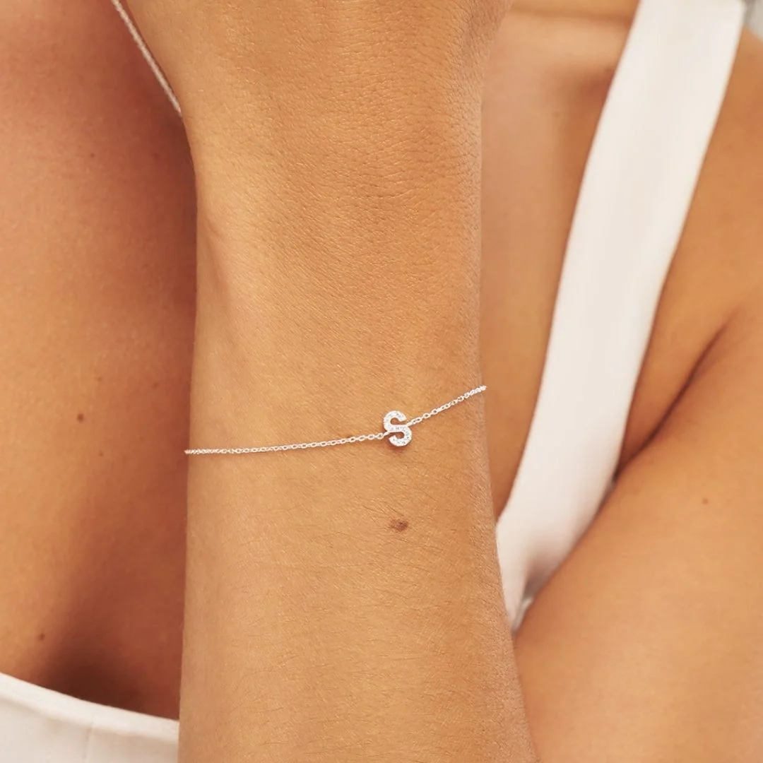 Silver Diamond Style Miniature Initial Letter Bracelet - Image 2