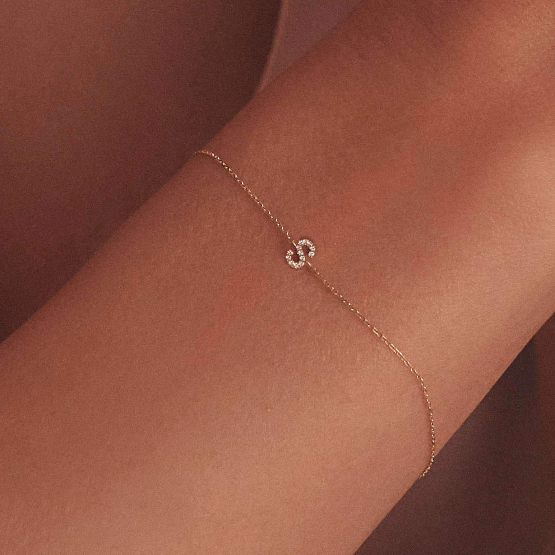 Silver Diamond Style Miniature Initial Letter Bracelet - Image 3