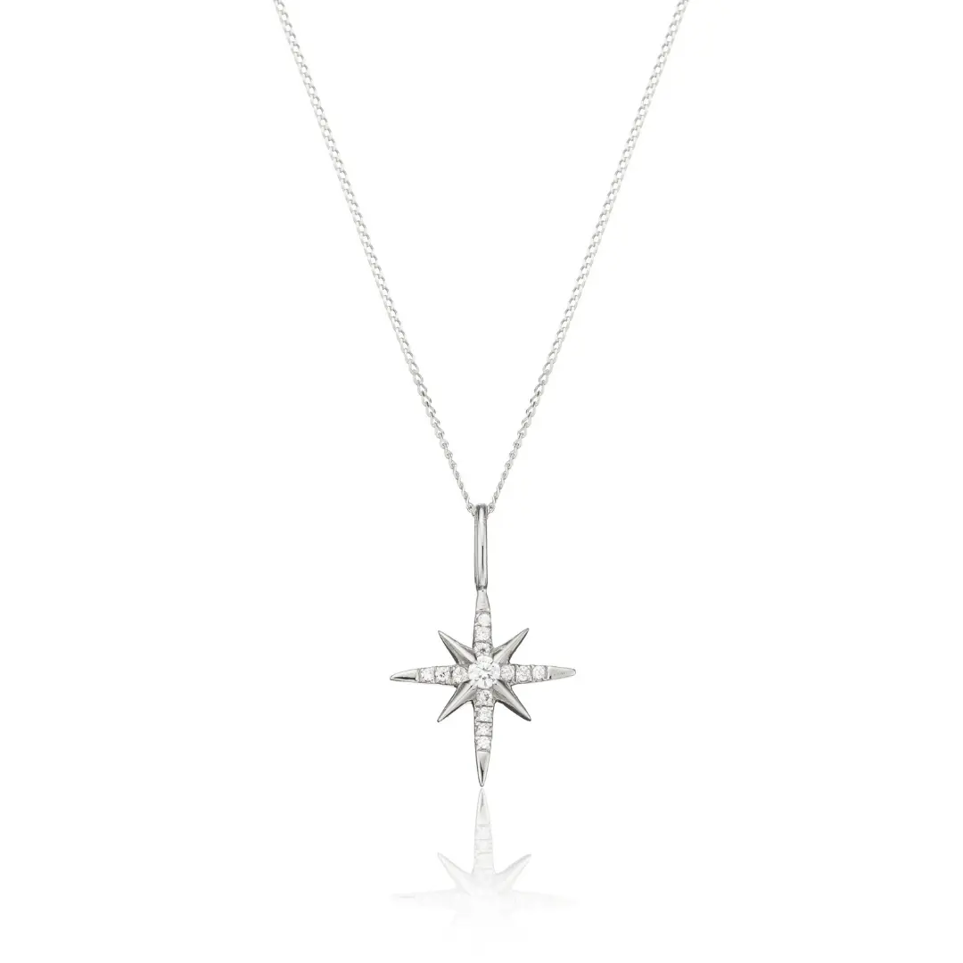 Silver Diamond Style North Star Necklace