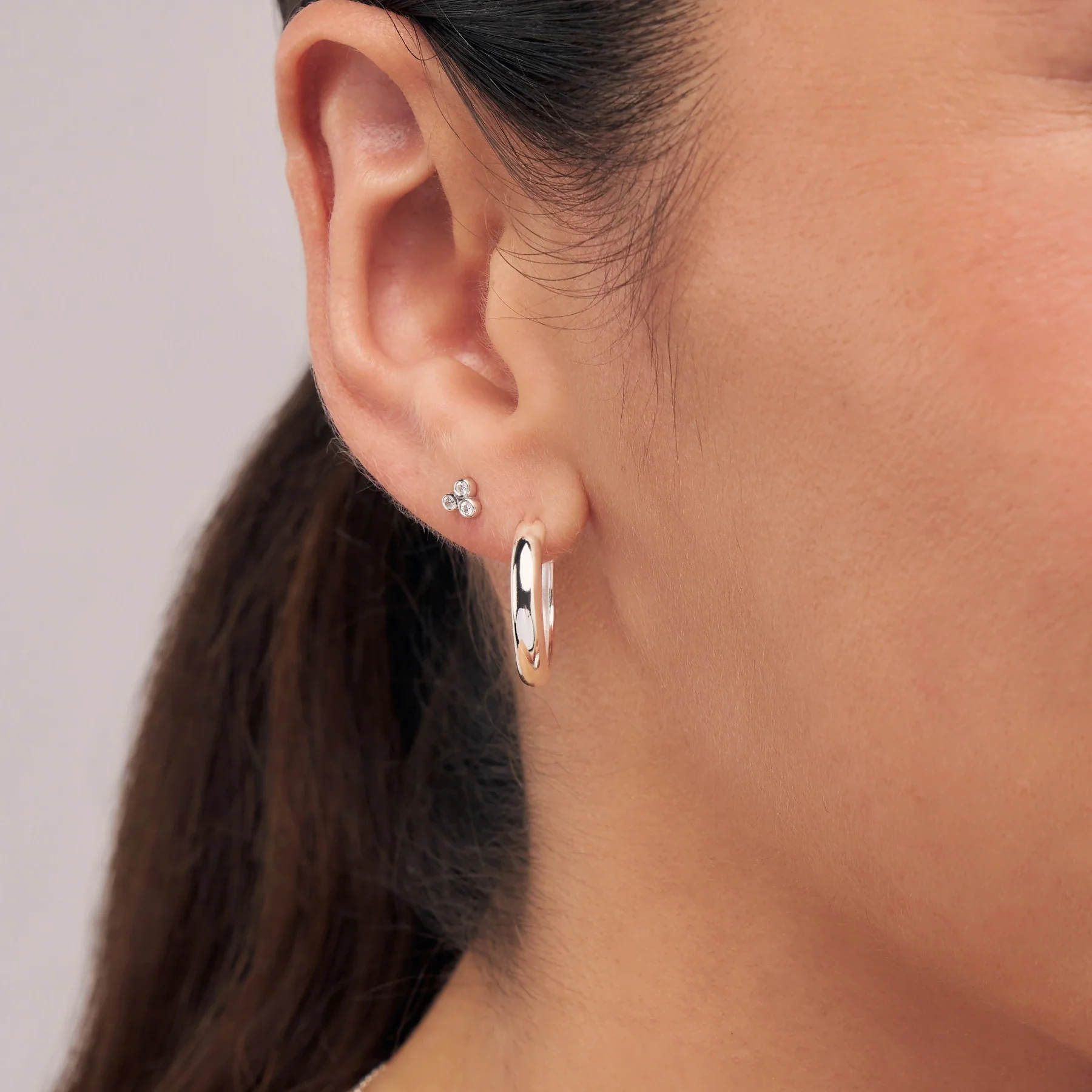 Silver Diamond Style Pyramid Stud Earrings - Image 2