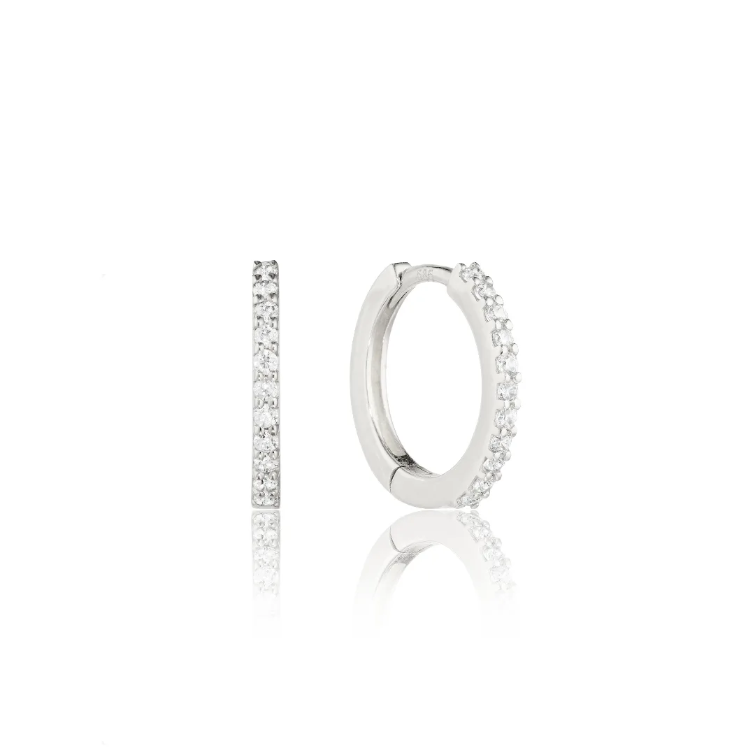 Silver Diamond Style Slim Huggie Hoop Earrings