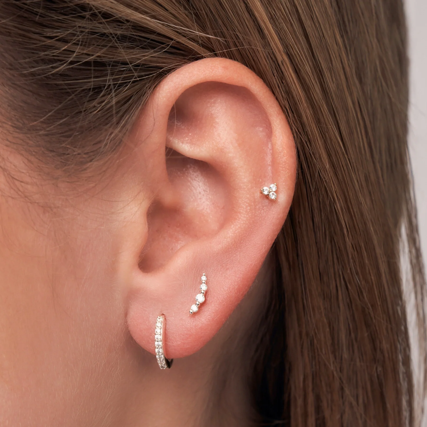 Silver Diamond Style Slim Huggie Hoop Earrings - Image 2