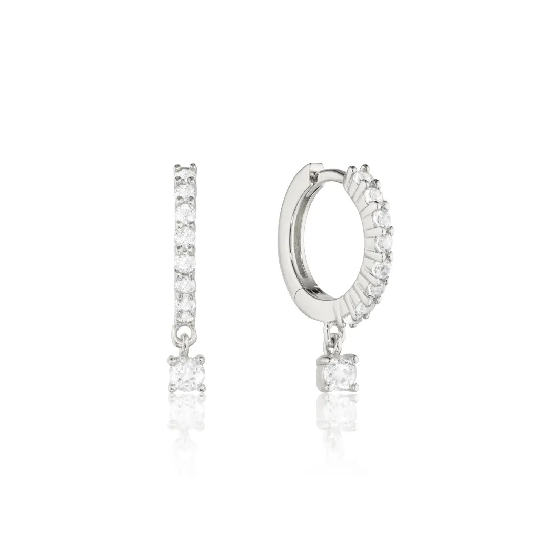 Silver Diamond Style Square Drop Earrings